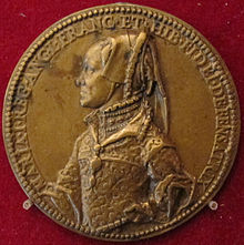 Bronze medal showing Mary in profile, 1554