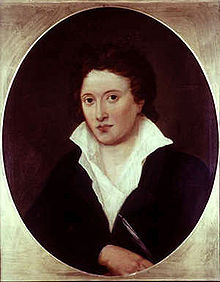 Percy Bysshe Shelley was inspired by the radicalism of Godwin's Political Justice (1793). When the poet Robert Southey met Shelley, he felt as if he were seeing himself from the 1790s.[34] (Portrait by Amelia Curran, 1819.)
