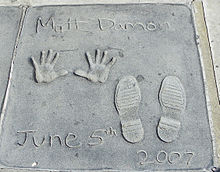 Handprints and footprints of Damon in front of the Grauman's Chinese Theatre