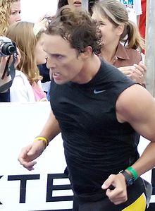 McConaughey approaching the finish line in a triathlon, September 2008.