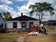 Jackson's childhood home in Gary, Indiana, showing floral tributes after his death