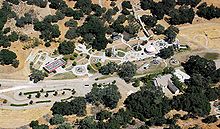 An aerial view of part of Jackson's 2,800-acre (11 km2) Neverland Valley Ranch near Los Olivos, CA showing the many rides