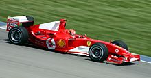 Schumacher at Indianapolis in 2004, where he won the 2004 United States Grand Prix