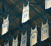 Michael Jordan's jersey in the rafters of The Dean Smith Center