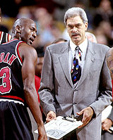Jordan with coach Phil Jackson in 1997