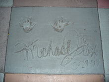 The hand prints of Michael J. Fox in front of The Great Movie Ride at Walt Disney World's Disney's Hollywood Studios theme park.