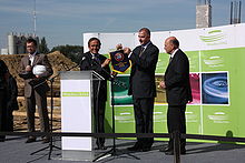 Michel Platini visiting the construction site of Stadium in Maślice, 2009