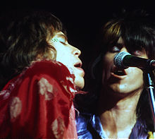 Jagger and Richards sharing vocals at a concert in San Francisco during the Rolling Stones 1972 U.S. tour