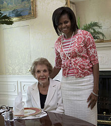 Nancy Reagan and one of her successors, First Lady Michelle Obama, at a luncheon, June 3, 2009