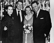 Matron of Honor Brenda Marshall and Best Man William Holden, sole guests at the Reagans' wedding