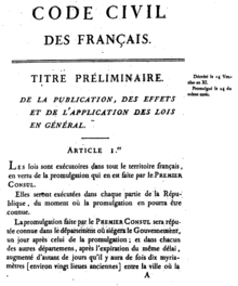 First page of the 1804 original edition of the Code Civil