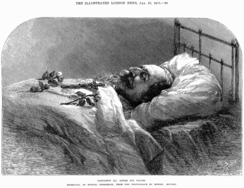 Napoleon III after his death; wood-engraving in the Illustrated London News of January 25, 1873, after a photograph by Mssrs. Downey.