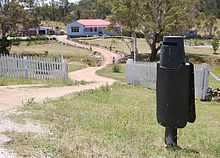 A homemade letterbox in the style of Ned Kelly's armour, Bullio, Southern Highlands