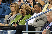 Aretha Franklin and William Wilkerson watching Roger Federer at the 2011 US Open.