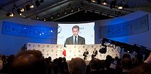 Nicolas Sarkozy address the E-G8 Forum in Paris in 2011