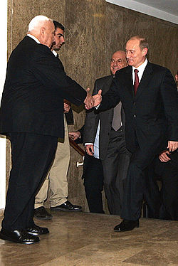 Sharon and Vladimir Putin meeting in Israel.