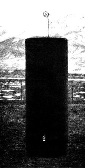 A Colorado Springs experiment: here a grounded tuned coil in resonance with a distant transmitter illuminates a light near the bottom of the picture.