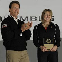 Schwarzenegger presented awards at the USA Weightlifting Hall of Fame in 2011 in Columbus, Ohio. In photo: 1987 world champion American Karyn Marshall.