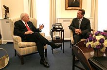 Vice President Dick Cheney meets with Schwarzenegger for the first time at the White House.