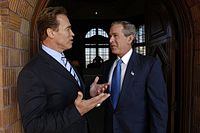 President George W. Bush meets with Schwarzenegger after his successful election to the California Governorship