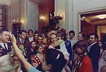 Pat Nixon greets young White House visitors, 1969