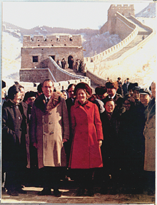 The Nixons on the Great Wall of China during their historic trip, 1972