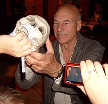 Patrick Stewart signing autographs following a production of Hamlet at the RSC in July 2008