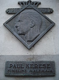 Plaque erected at the site of the Paul Keres Chess Club in Tallinn