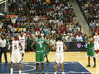 Pierce shoots a free throw in Game 4 of the 2008 NBA Playoffs against the Atlanta Hawks.
