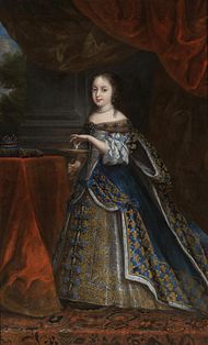 Philippe's first wife Princess Henrietta of England in 1661 by an unknown artist. She was described as a "springtime beauty"[32]