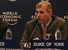 The Duke of York in his role as the UK's Special Representative for International Trade and Investment at the World Economic Forum on the Middle East, 2008.