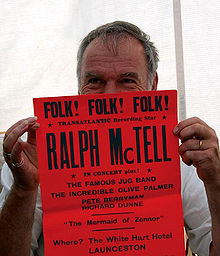 Cornwall connection – Ralph McTell photographed in 2006 holding a poster advertising a late-1960s concert in Launceston