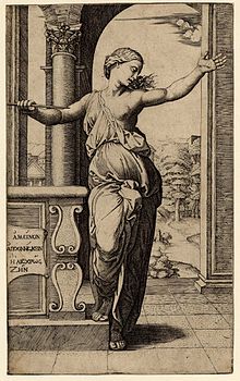Lucretia, engraved by Raimondi after a drawing by Raphael.[57]