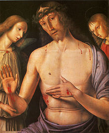 Giovanni Santi, Raphael's father; Christ supported by two angels, c.1490