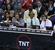 Miller working an NBA on TNT telecast with Mike Fratello (left) and Marv Albert (right).