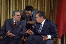 Nixon meets with Brezhnev during the Soviet leader's trip to the U.S. in 1973.