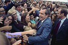 Nixon meets the public during the 1972 presidential campaign.