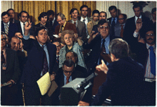 Nixon fields questions at a press conference, October 26, 1973.