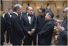 Nixon speaks with Chinese Vice Premier Deng Xiaoping and U.S. President Jimmy Carter at the White House, 1979.