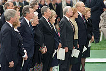 Five US presidents and their first ladies attend the funeral of Richard Nixon, April 27, 1994.