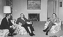 Nixon with Bebe Rebozo (left) and FBI Director J. Edgar Hoover. The three men relax before dinner, Key Biscayne, Florida, December 1971.