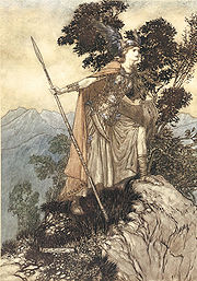 Brünnhilde the Valkyrie, as illustrated by Arthur Rackham (1910)