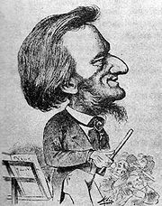 Caricature of Wagner by Karl Clic in the Viennese satirical magazine, Humoristische Blätter (1873). The exaggerated features refer to rumours of Wagner's Jewish ancestry.