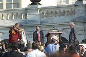 Gere presented with a Khata by the 14th Dalai Lama, October 17, 2007