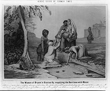 The women of Bryan's Station draw water while the enemy looks on