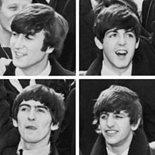 Starr (bottom right) with Lennon (top left), McCartney (top right) and Harrison (bottom left), arriving in New York City in 1964