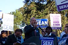 Rob Reiner speaking at a Howard Dean rally on Oct. 29, 2003