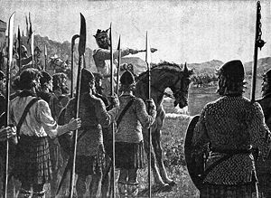 Bruce reviewing troops before the Battle of Bannockburn.