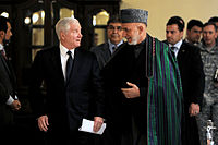Gates with Afghan president Hamid Karzai in March 2011