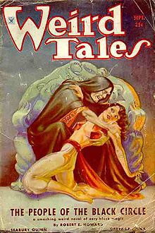 Weird Tales (September 1934) featuring "The People of the Black Circle," the first of the late period Conan stories.[98]